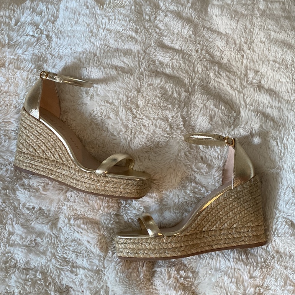BRAND NEW! Stuart Weitzman— Square Toe Espadrille Platform Wedge Sandal size 8.5
